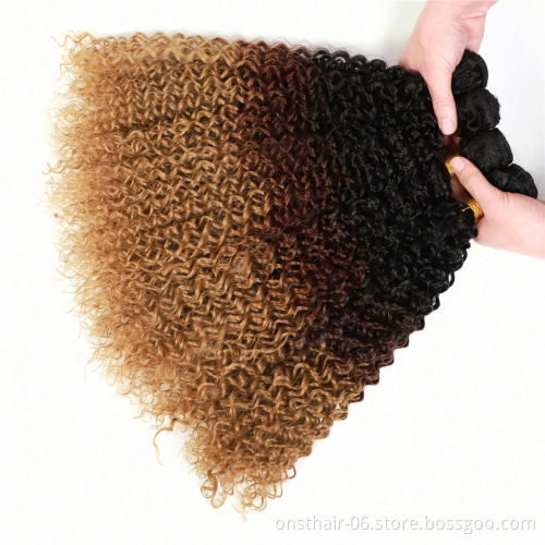 MYZYR Ombre Kinky Curly Hair Bundles Synthetic Hair Weaves 14"-26'' Bundles With Closure Hair Extensions